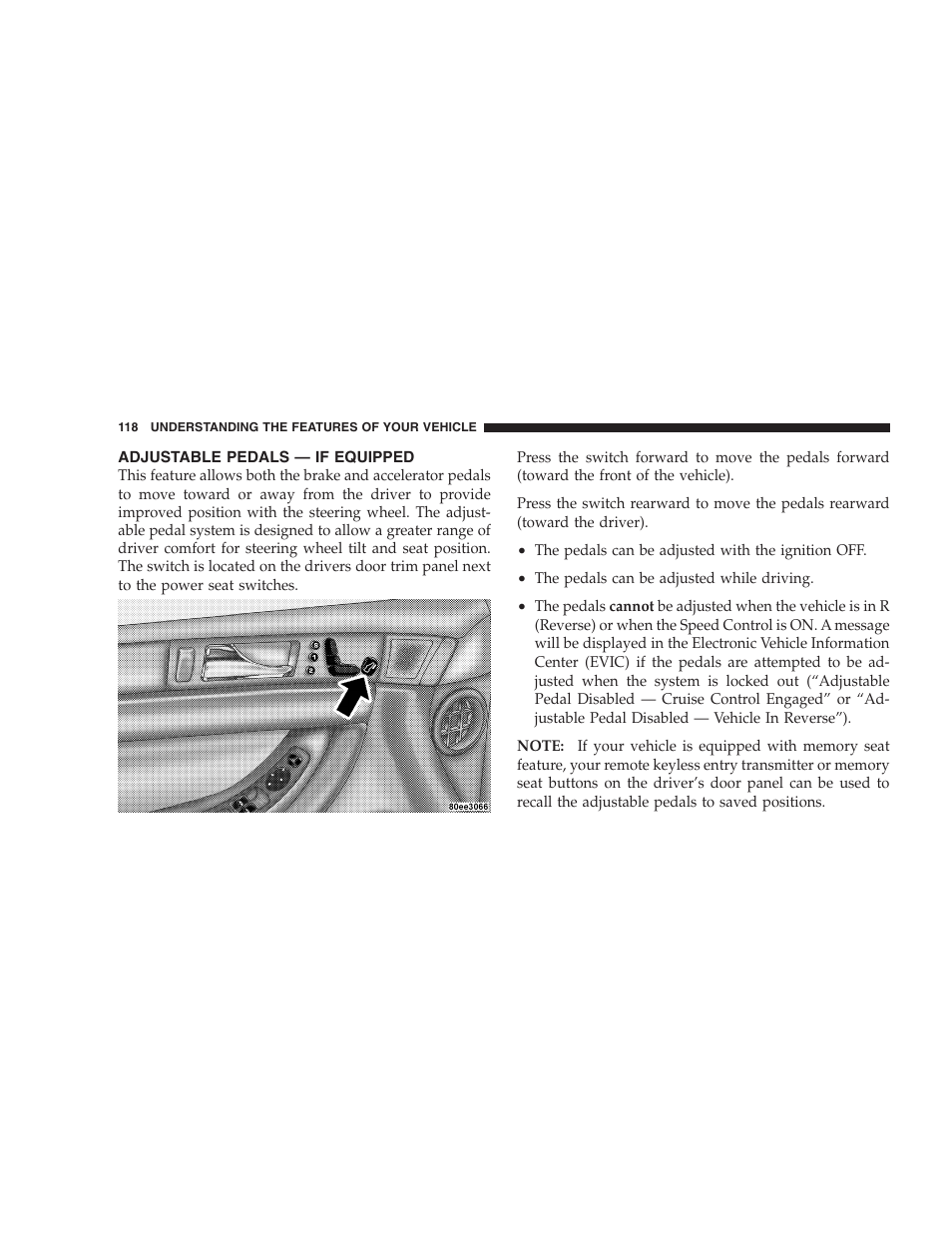 Adjustable pedals — if equipped | Chrysler 2005 Pacifica Touring User Manual | Page 118 / 376