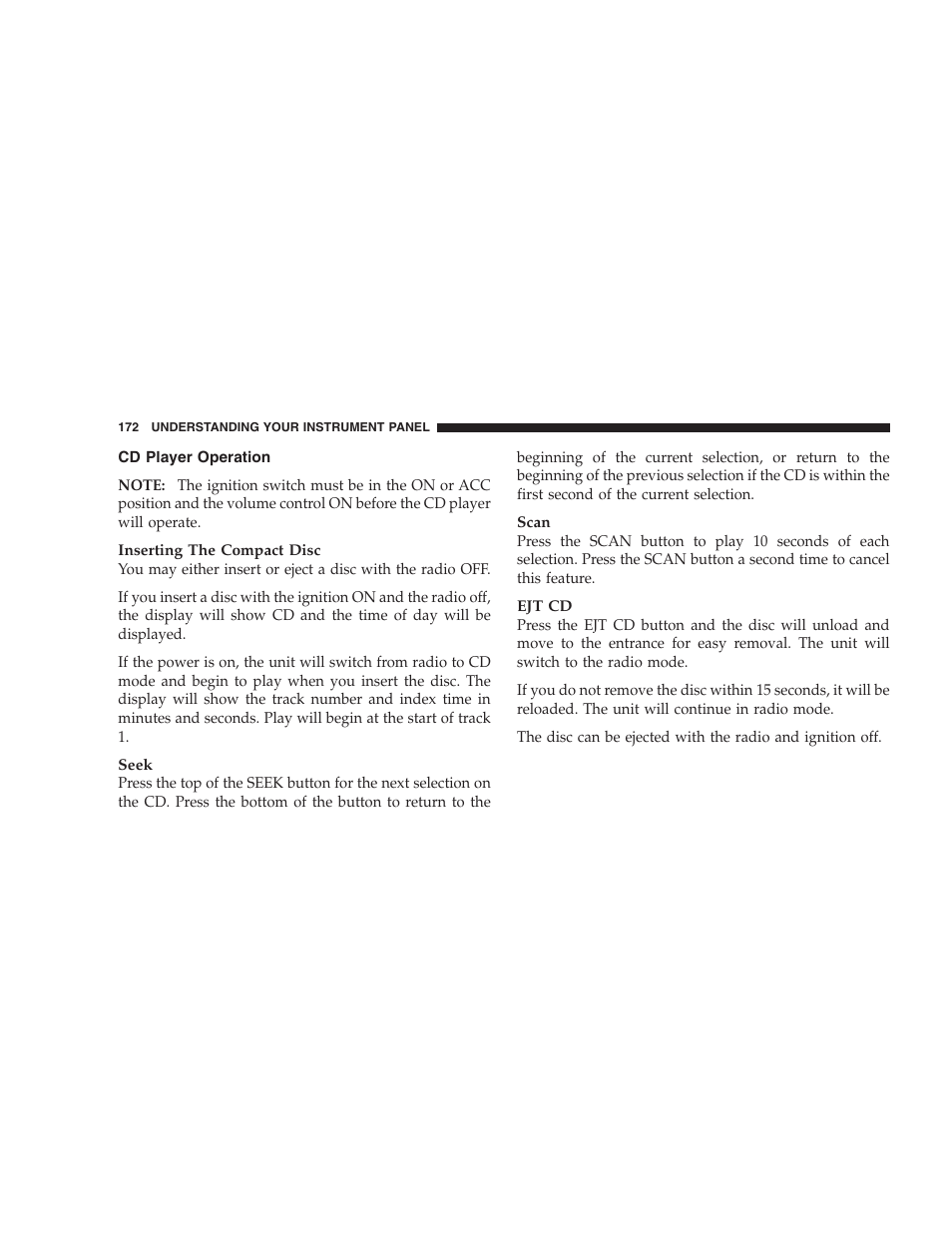 Cd player operation | Chrysler 2005 Pacifica Touring User Manual | Page 172 / 376