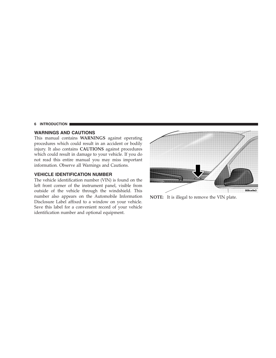 Warnings and cautions, Vehicle identification number | Chrysler 2005 Pacifica Touring User Manual | Page 6 / 376