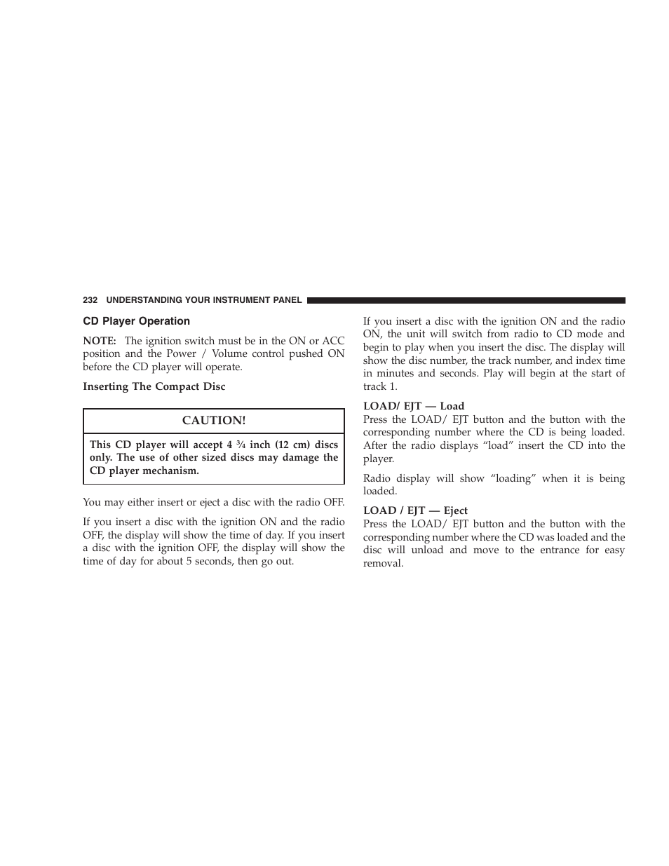 Cd player operation | Chrysler 2005 Town and Country User Manual | Page 232 / 472