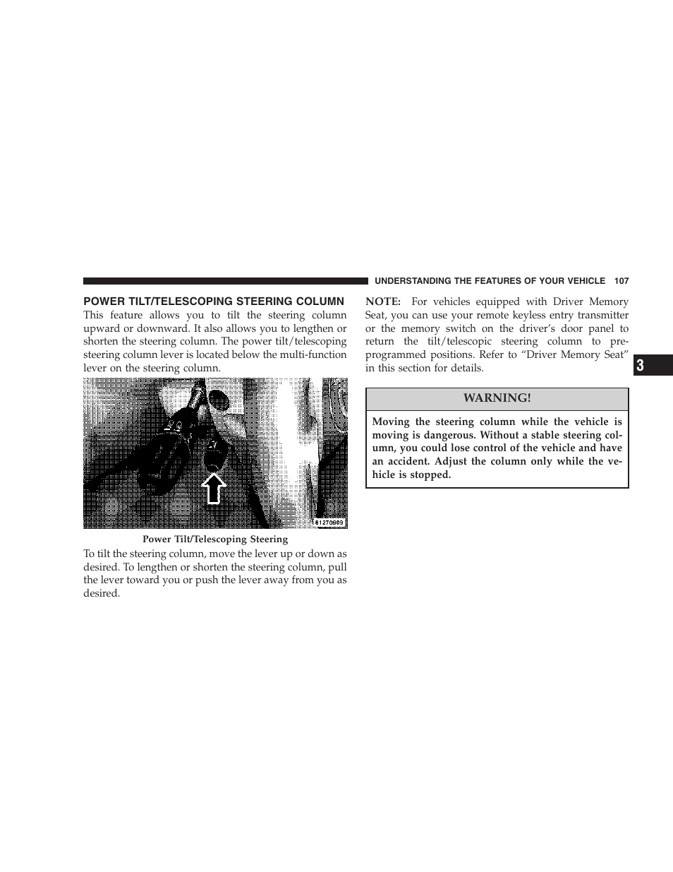 Power tilt/telescoping steering column | Chrysler 2007 300 SRT8 User Manual | Page 107 / 360