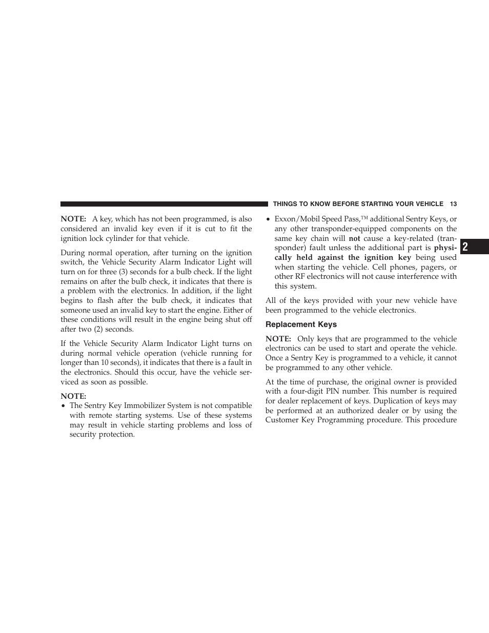 Replacement keys | Chrysler 2007 300 SRT8 User Manual | Page 13 / 360