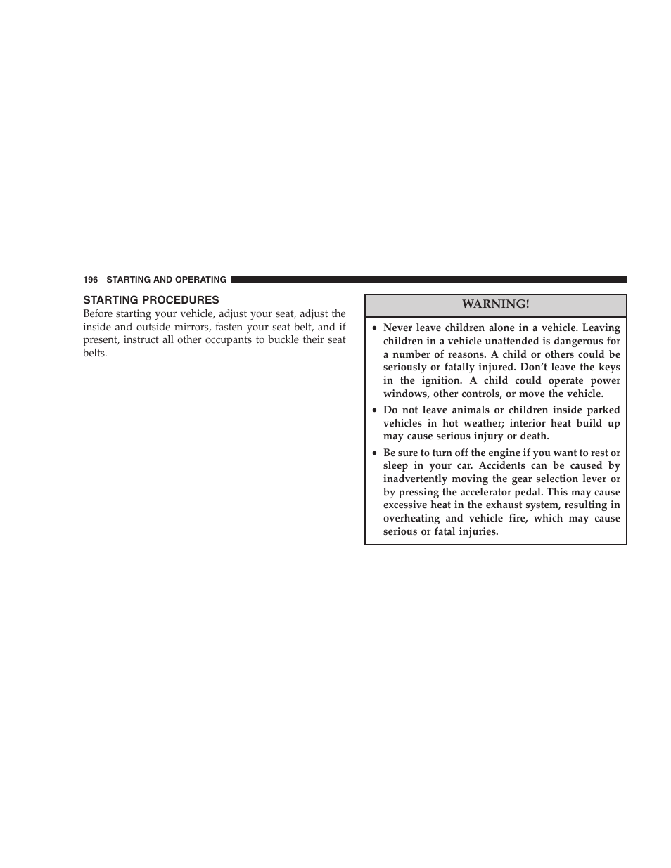 Starting procedures | Chrysler 2007 300 SRT8 User Manual | Page 196 / 360