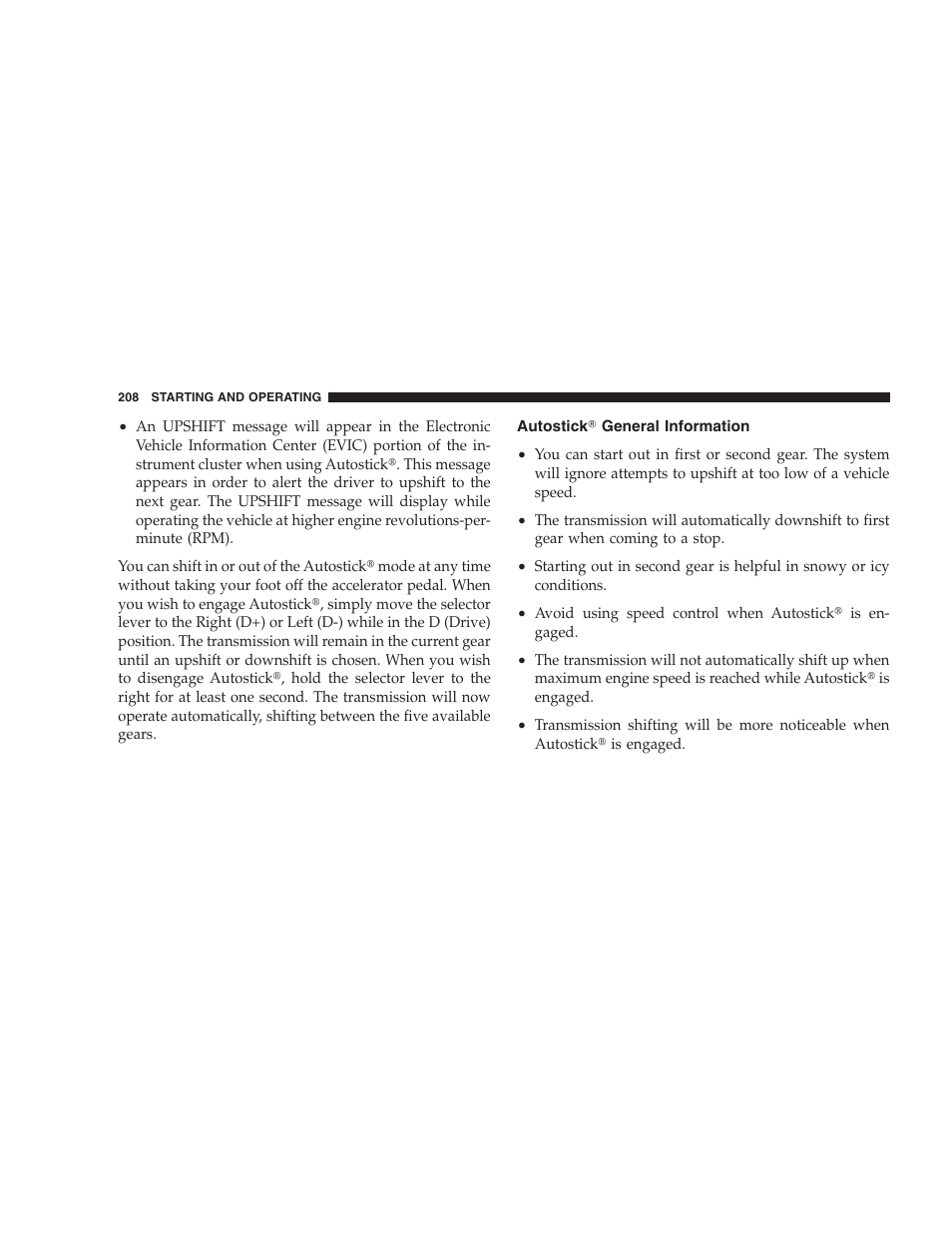 Autostick௡ general information | Chrysler 2007 300 SRT8 User Manual | Page 208 / 360