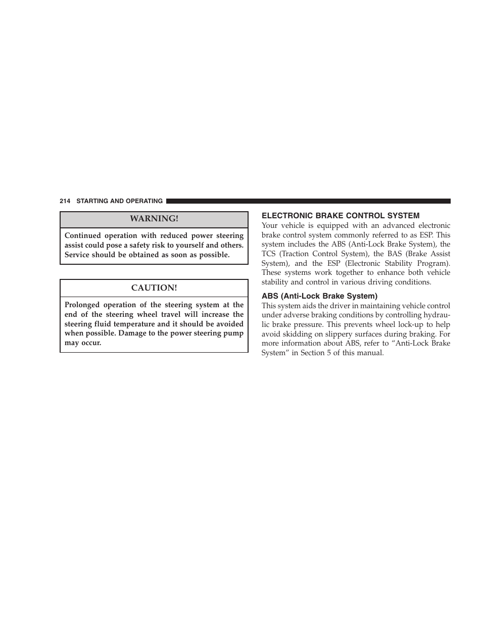 Electronic brake control system, Abs (anti-lock brake system) | Chrysler 2007 300 SRT8 User Manual | Page 214 / 360