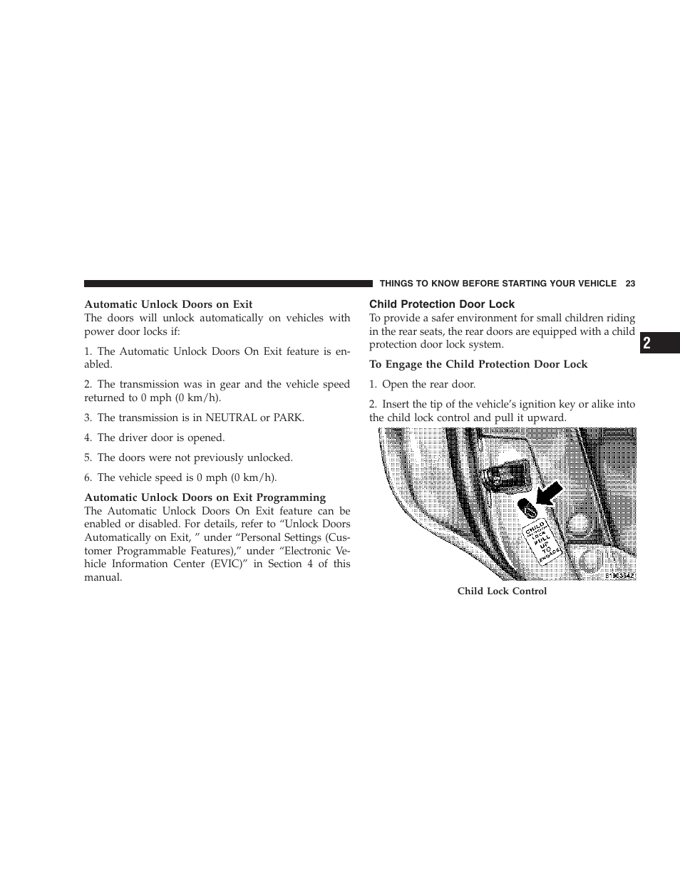 Child protection door lock | Chrysler 2007 300 SRT8 User Manual | Page 23 / 360