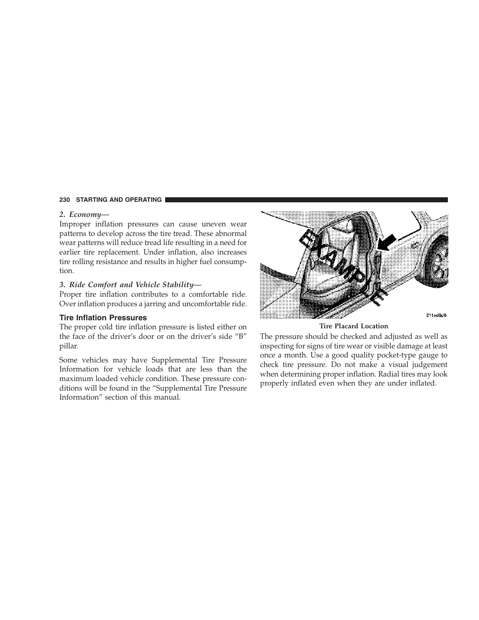 Tire inflation pressures | Chrysler 2007 300 SRT8 User Manual | Page 230 / 360