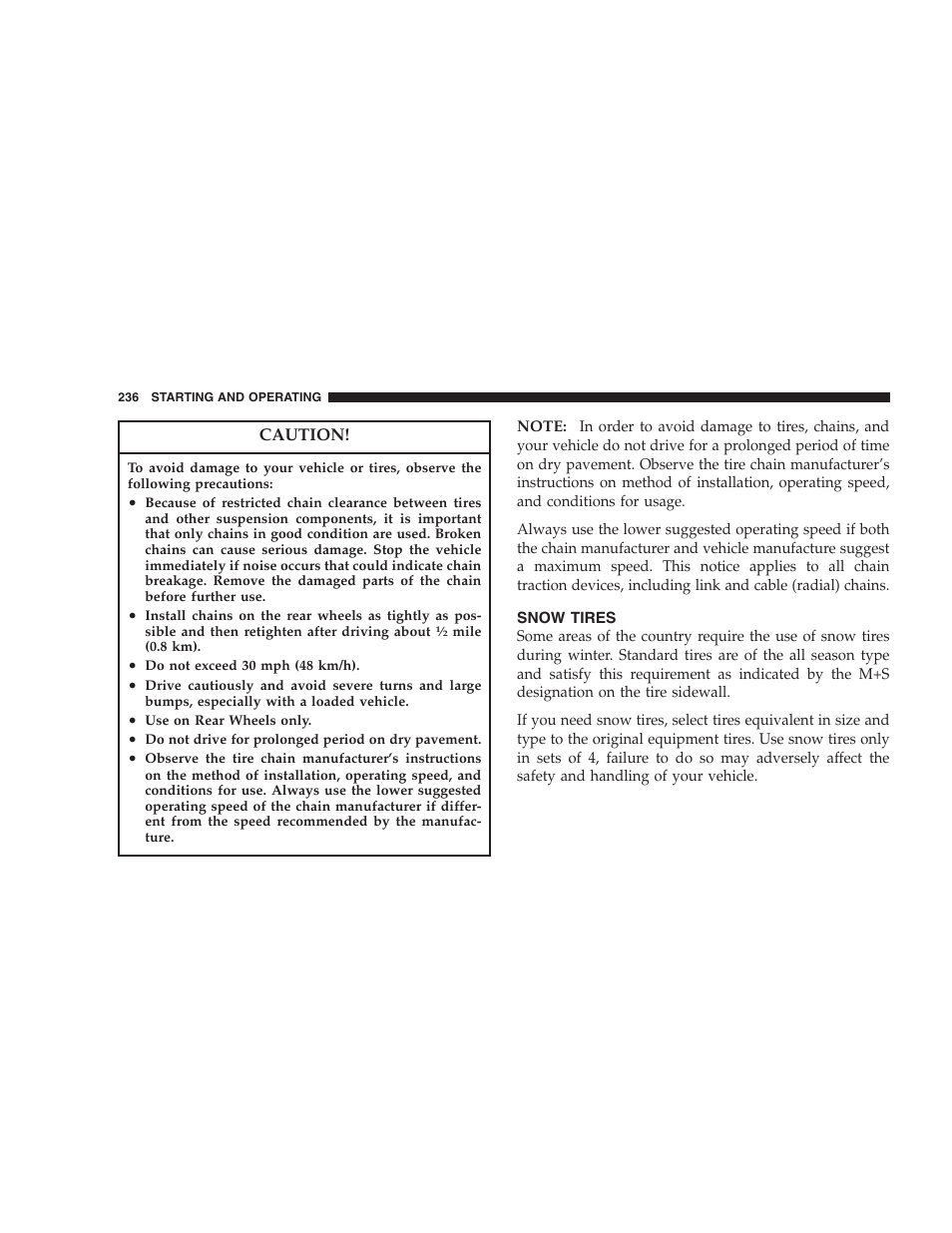 Snow tires | Chrysler 2007 300 SRT8 User Manual | Page 236 / 360