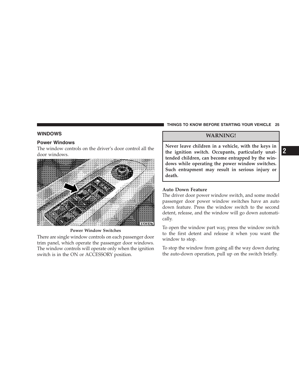 Windows, Power windows | Chrysler 2007 300 SRT8 User Manual | Page 25 / 360