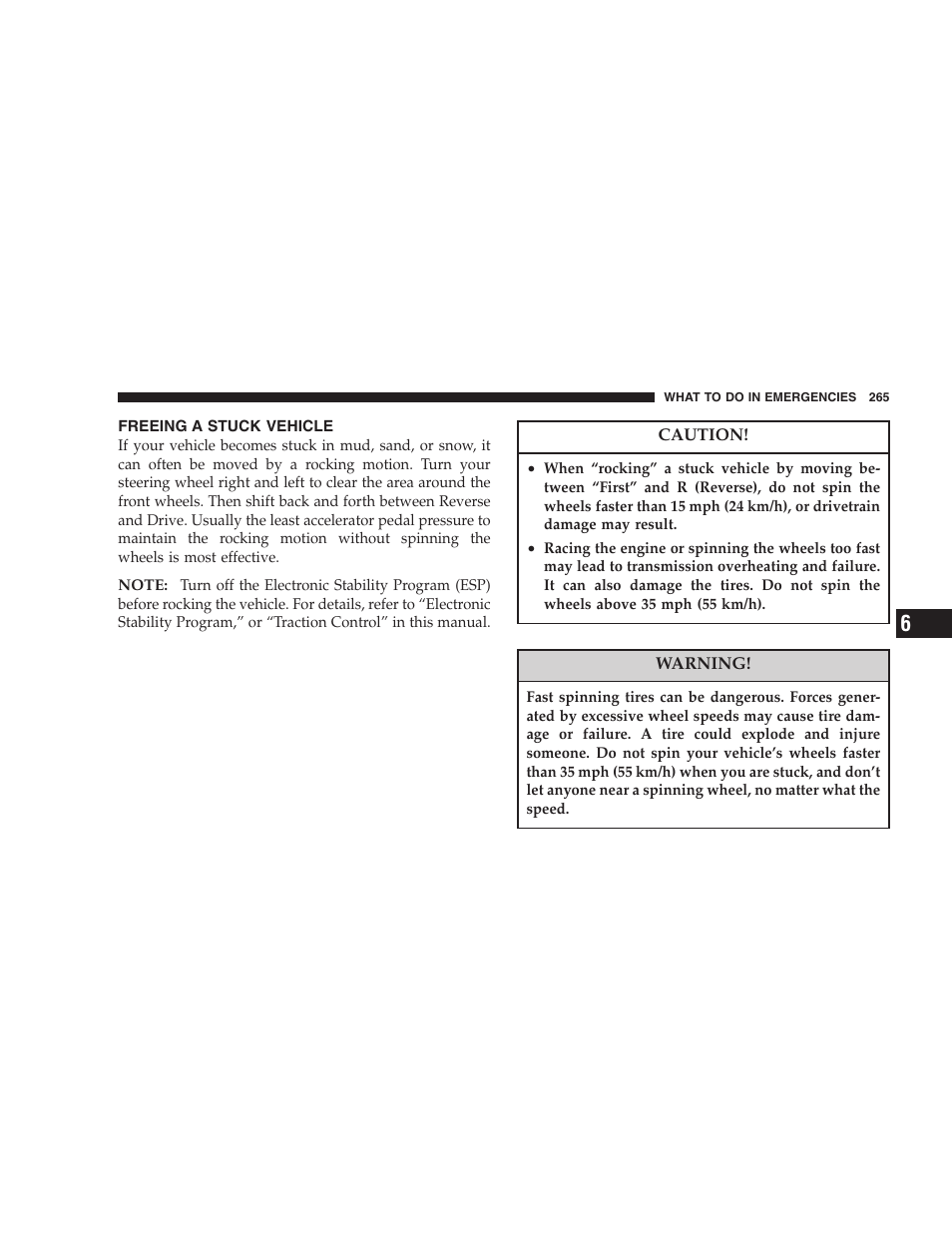 Freeing a stuck vehicle | Chrysler 2007 300 SRT8 User Manual | Page 265 / 360