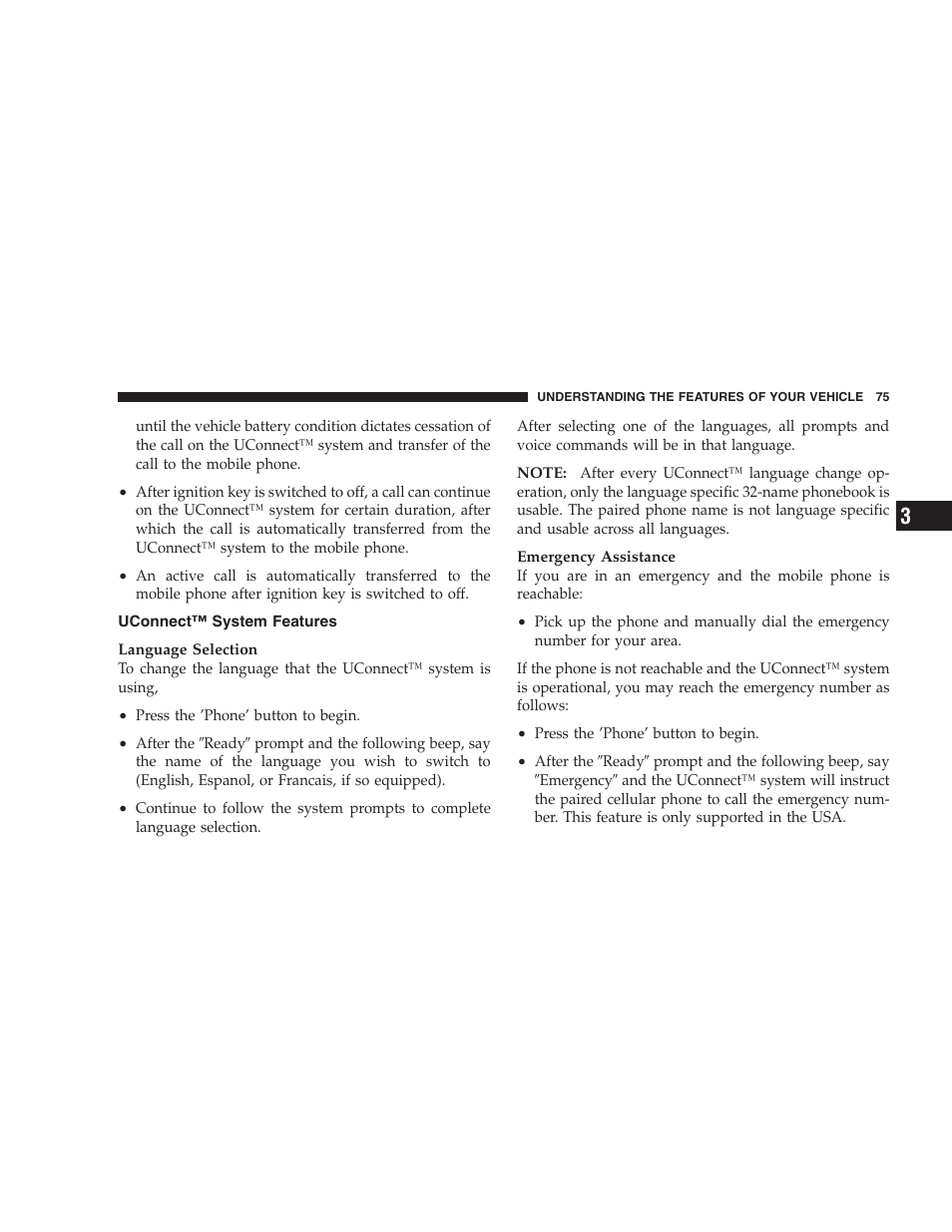 Uconnect™ system features | Chrysler 2007 300 SRT8 User Manual | Page 75 / 360