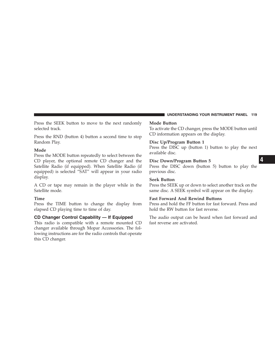 Cd changer control capability, If equipped | Chrysler 2005 Sebring Convertible User Manual | Page 119 / 292