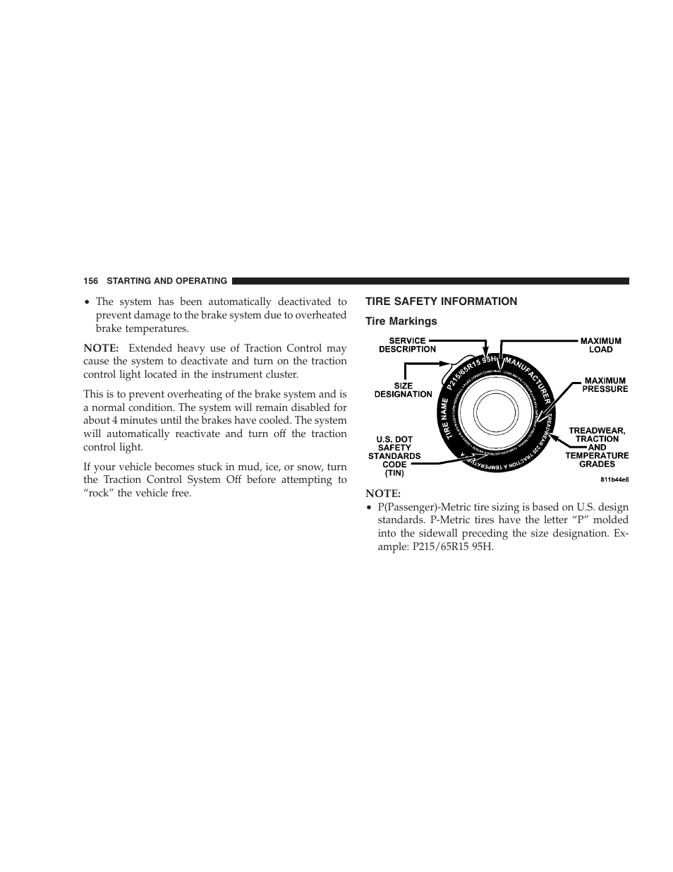 Tire safety information, Tire markings | Chrysler 2005 Sebring Convertible User Manual | Page 156 / 292