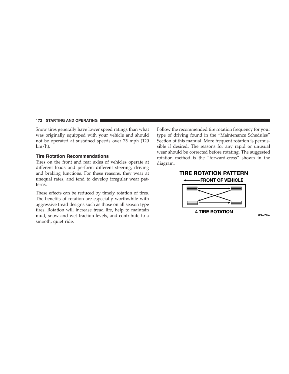 Tire rotation recommendations | Chrysler 2005 Sebring Convertible User Manual | Page 172 / 292