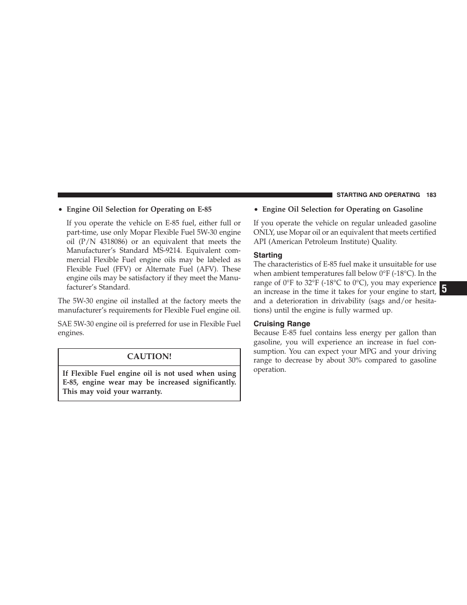 Starting, Cruising range | Chrysler 2005 Sebring Convertible User Manual | Page 183 / 292