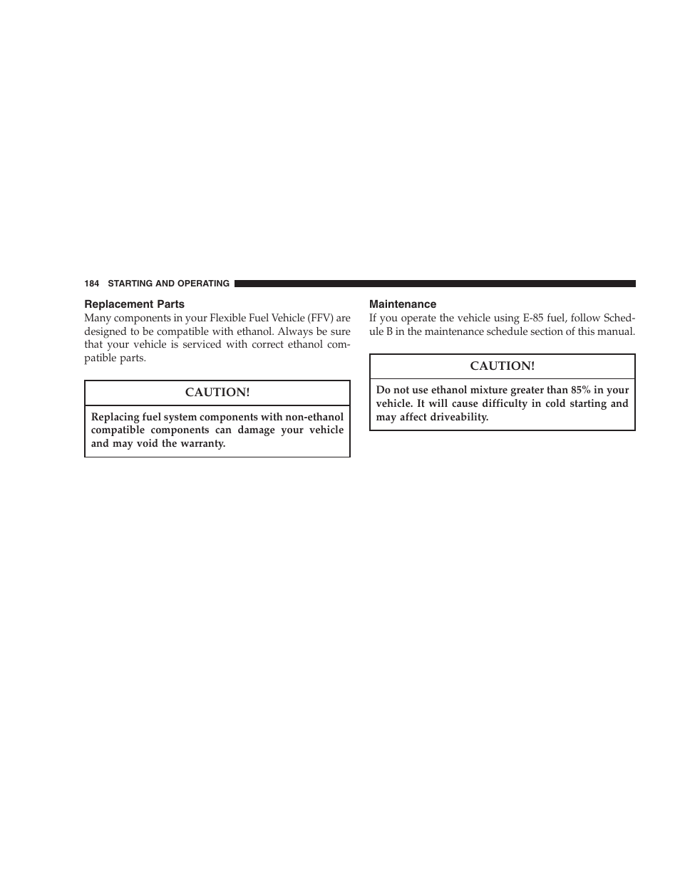 Replacement parts, Maintenance | Chrysler 2005 Sebring Convertible User Manual | Page 184 / 292