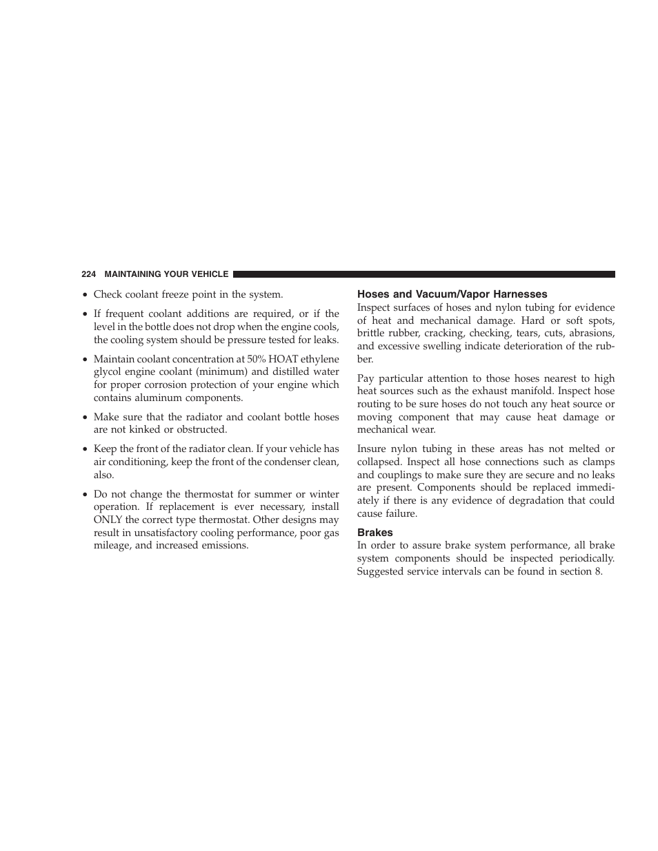 Hoses and vacuum/vapor harnesses, Brakes | Chrysler 2005 Sebring Convertible User Manual | Page 224 / 292