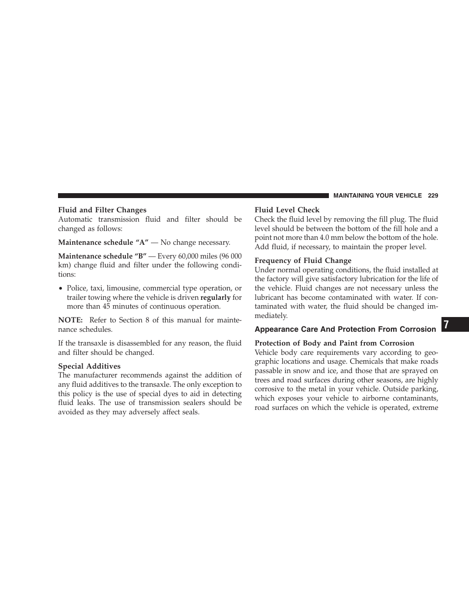 Appearance care and protection, From corrosion | Chrysler 2005 Sebring Convertible User Manual | Page 229 / 292
