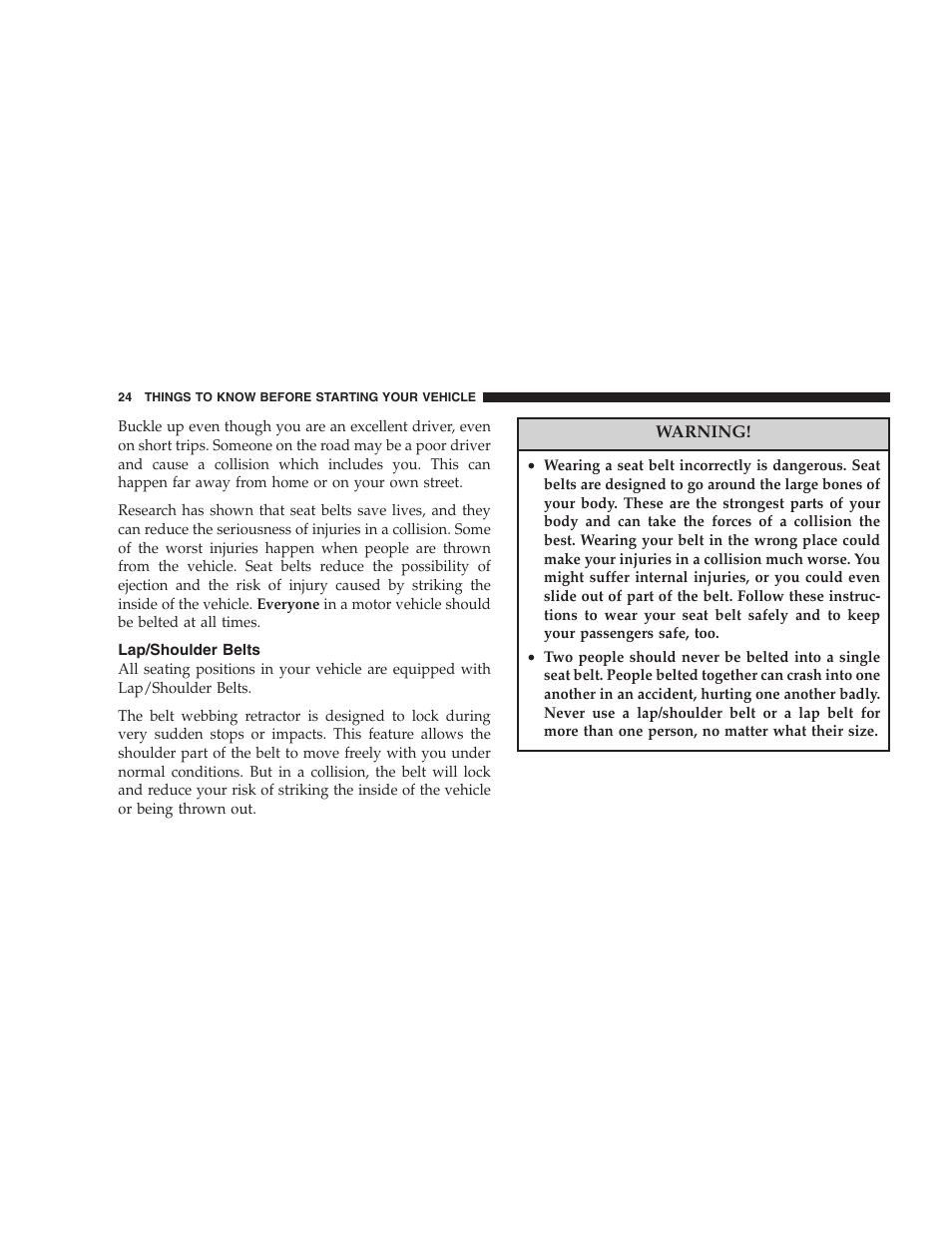 Lap/shoulder belts | Chrysler 2005 Sebring Convertible User Manual | Page 24 / 292