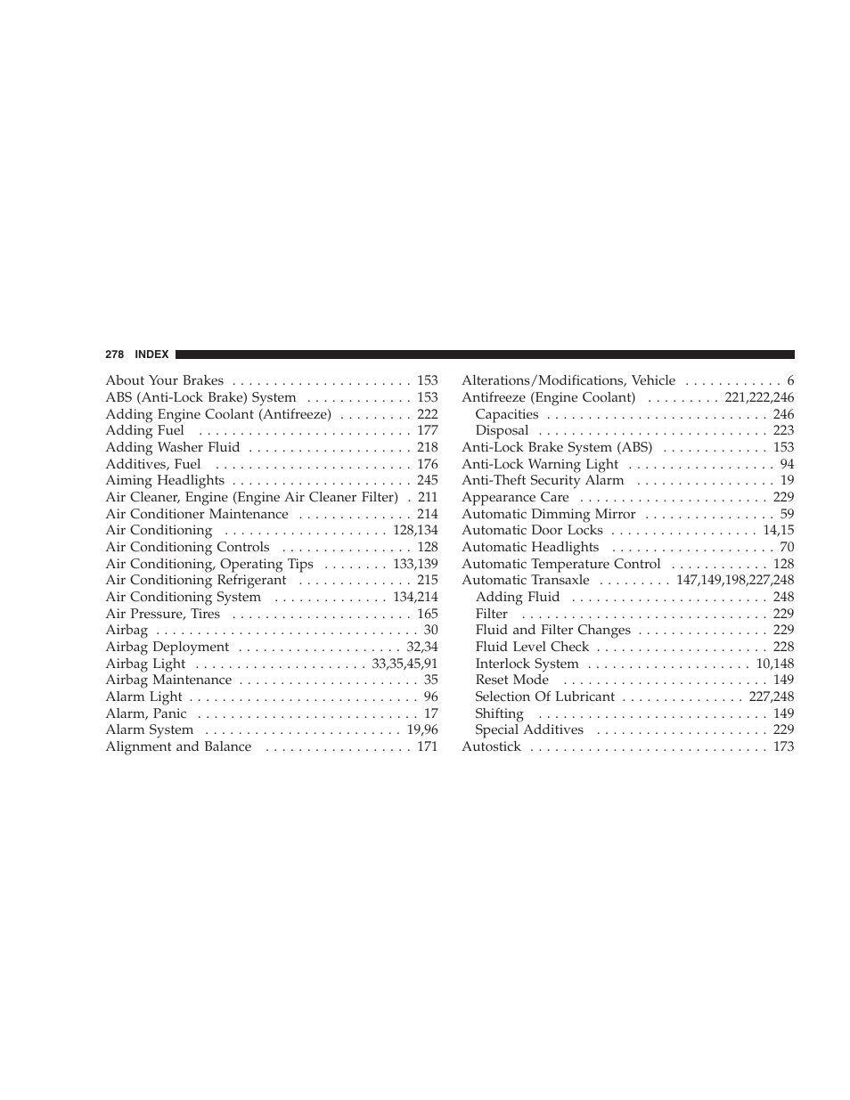 Chrysler 2005 Sebring Convertible User Manual | Page 278 / 292
