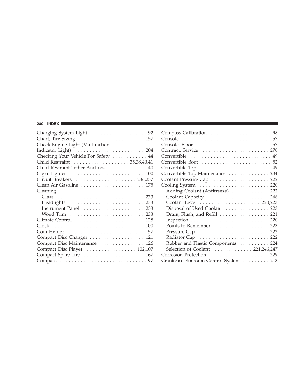 Chrysler 2005 Sebring Convertible User Manual | Page 280 / 292