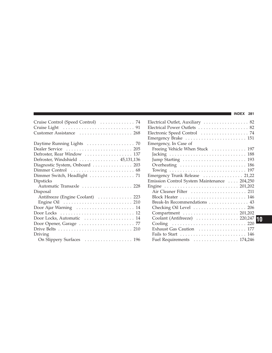 Chrysler 2005 Sebring Convertible User Manual | Page 281 / 292