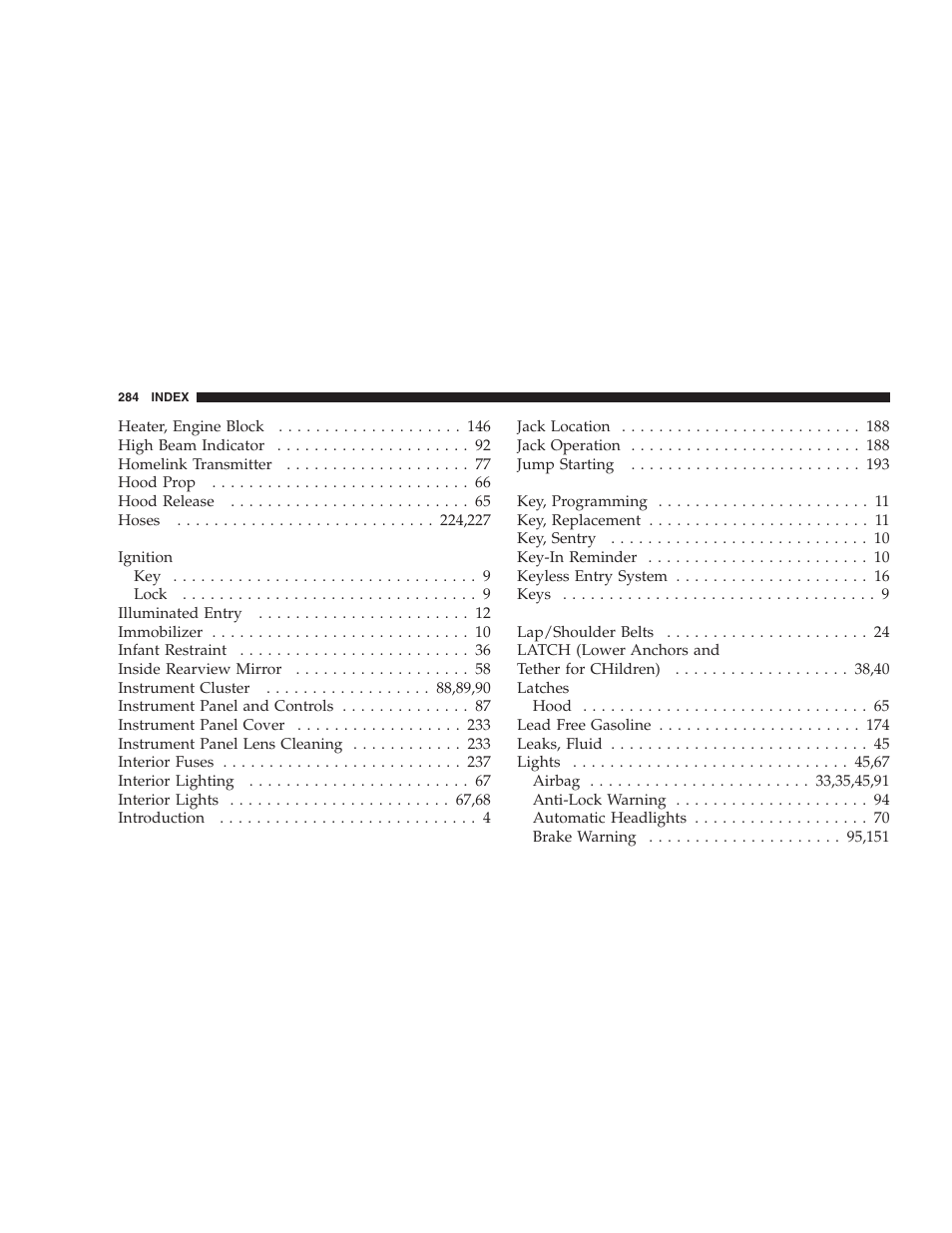 Chrysler 2005 Sebring Convertible User Manual | Page 284 / 292