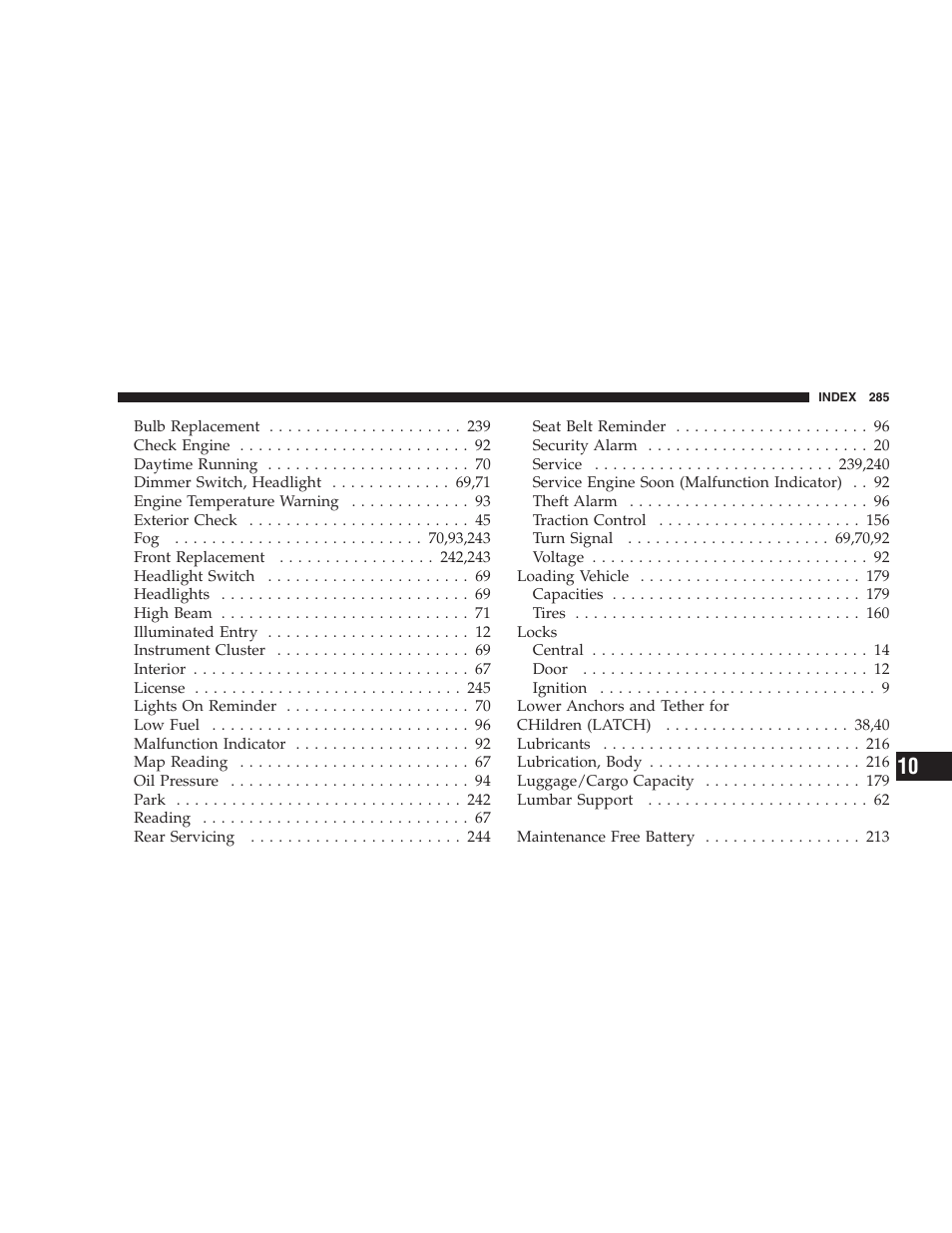 Chrysler 2005 Sebring Convertible User Manual | Page 285 / 292