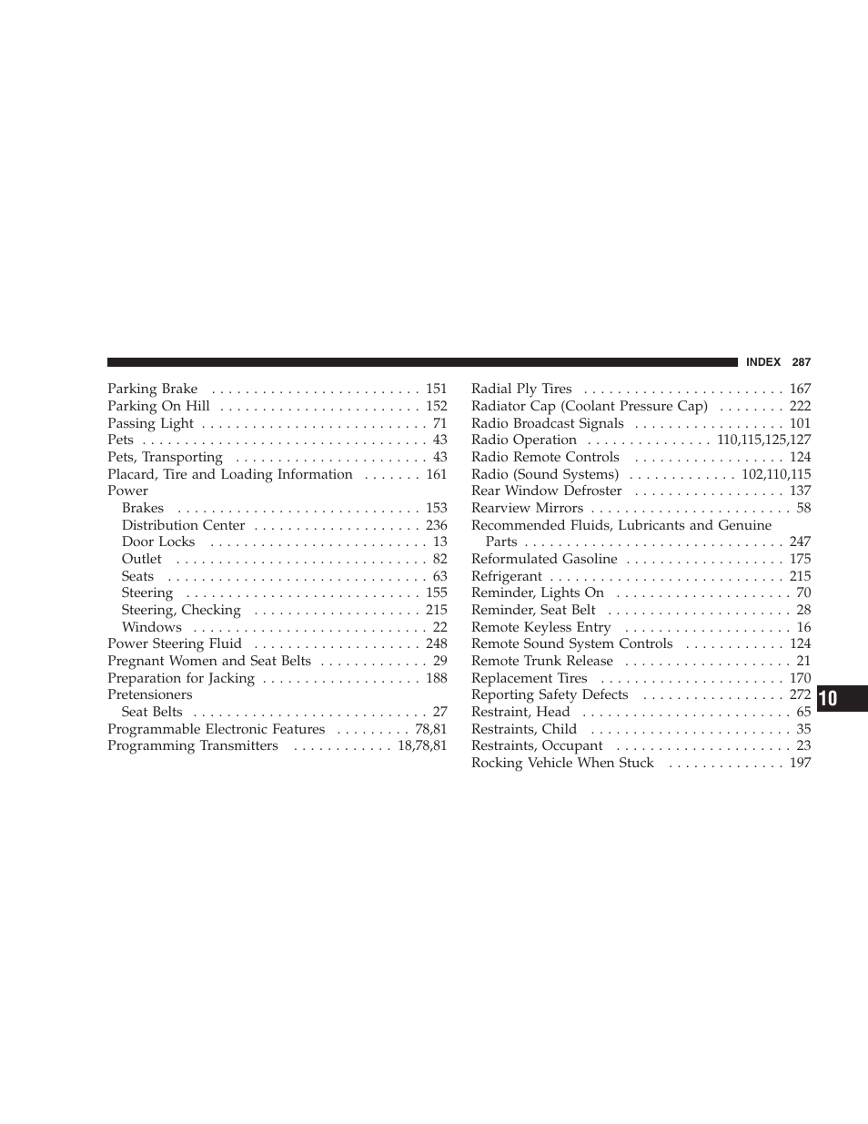 Chrysler 2005 Sebring Convertible User Manual | Page 287 / 292