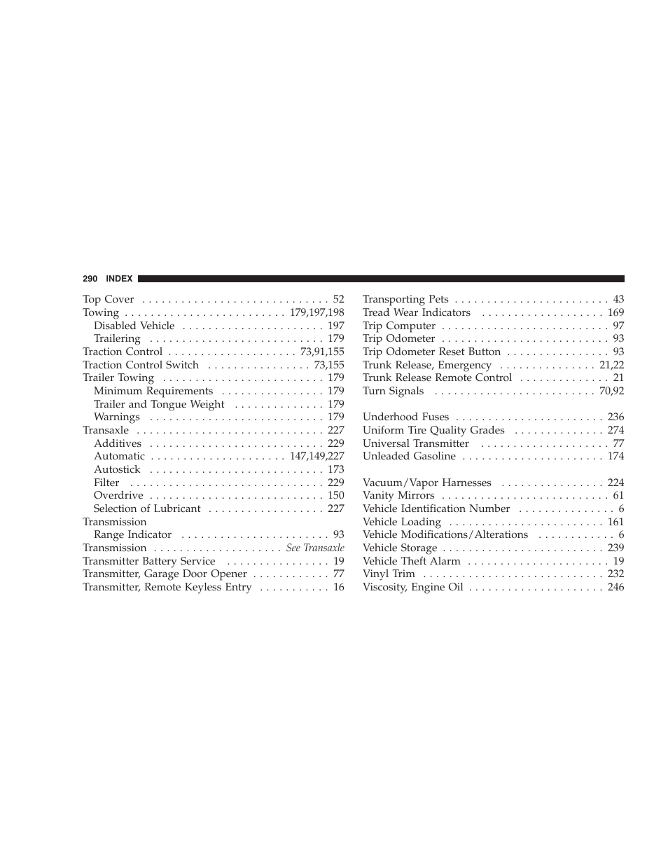 Chrysler 2005 Sebring Convertible User Manual | Page 290 / 292