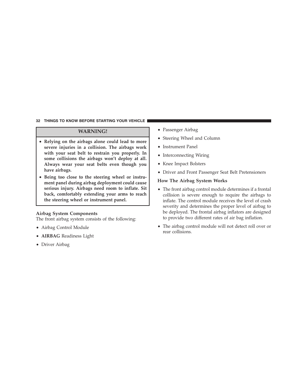 Chrysler 2005 Sebring Convertible User Manual | Page 32 / 292