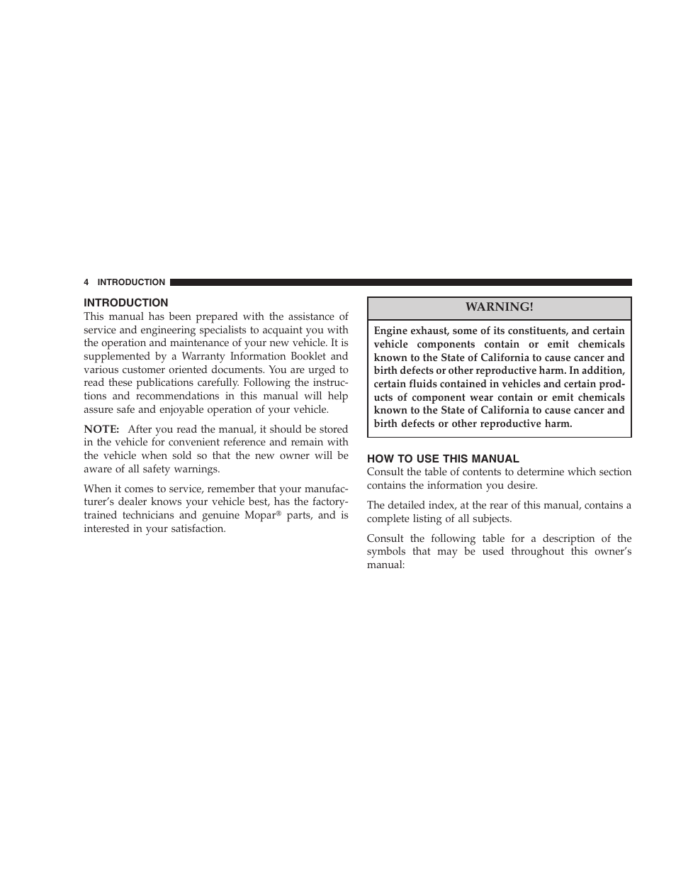 Introduction, How to use this manual | Chrysler 2005 Sebring Convertible User Manual | Page 4 / 292