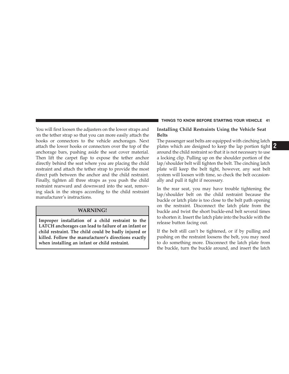 Chrysler 2005 Sebring Convertible User Manual | Page 41 / 292