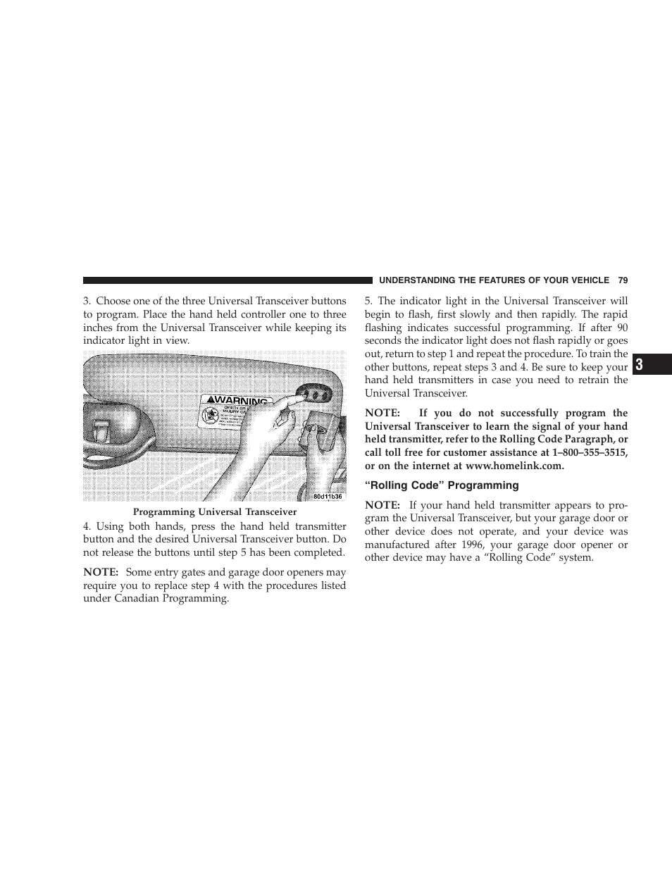 Rolling code” programming | Chrysler 2005 Sebring Convertible User Manual | Page 79 / 292
