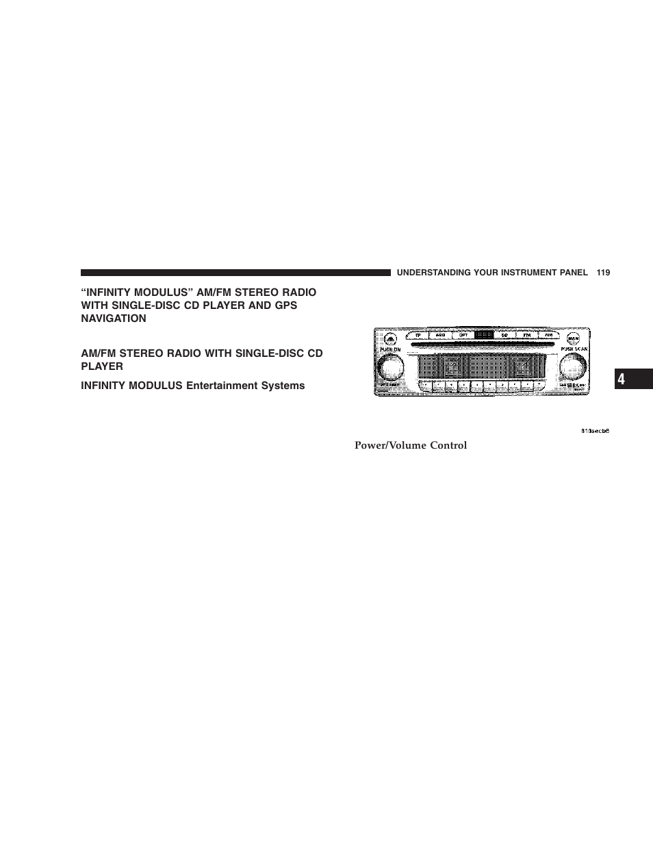 Infinity modulus” am/fm stereo radio with, Single-disc cd player and gps navigation, Am/fm stereo radio with single-disc cd | Player, Infinity modulus entertainment systems | Chrysler 2006 Crossfire User Manual | Page 119 / 296