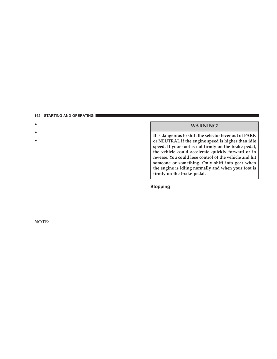 Stopping | Chrysler 2006 Crossfire User Manual | Page 142 / 296