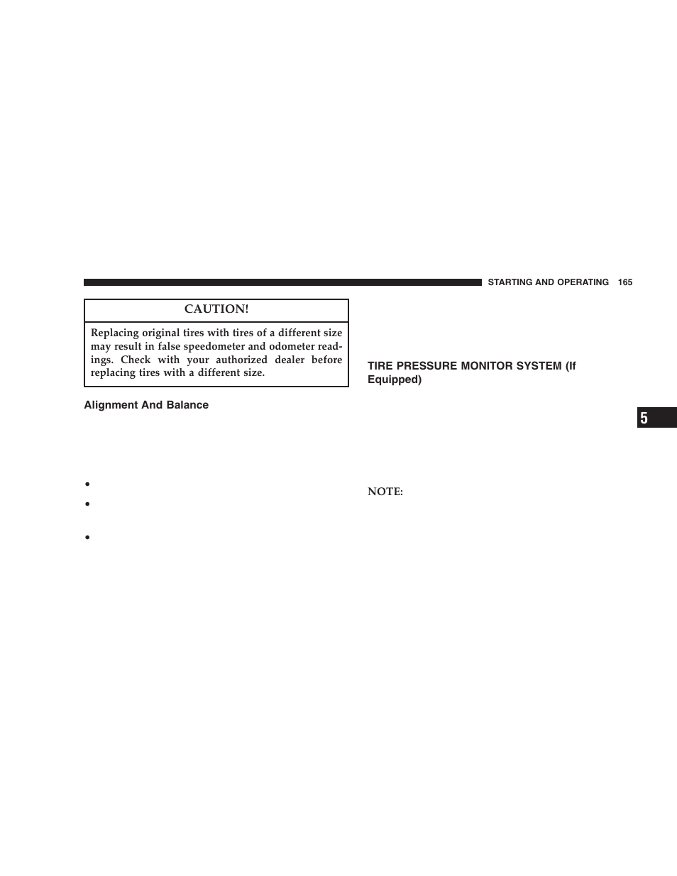 Alignment and balance, Tire pressure monitor system (if equipped) | Chrysler 2006 Crossfire User Manual | Page 165 / 296