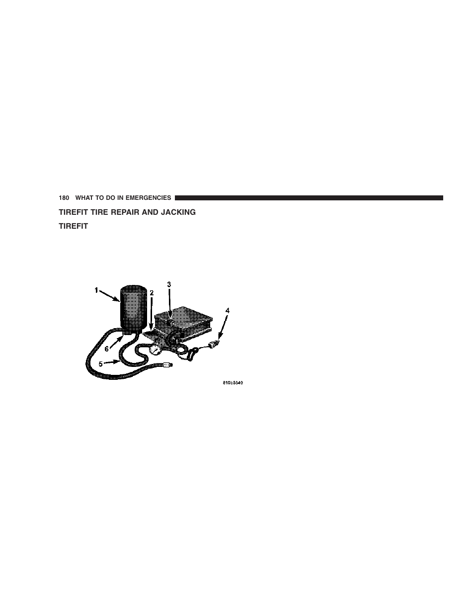 Tirefit tire repair and jacking, Tirefit | Chrysler 2006 Crossfire User Manual | Page 180 / 296