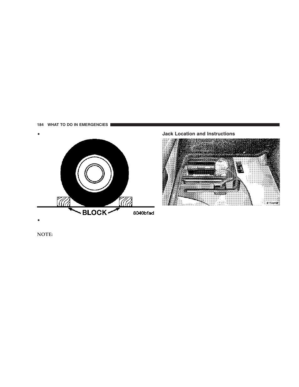 Jack location and instructions | Chrysler 2006 Crossfire User Manual | Page 184 / 296
