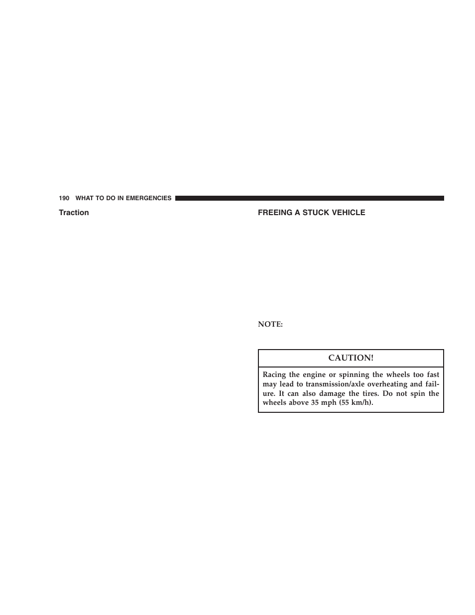 Traction, Freeing a stuck vehicle | Chrysler 2006 Crossfire User Manual | Page 190 / 296