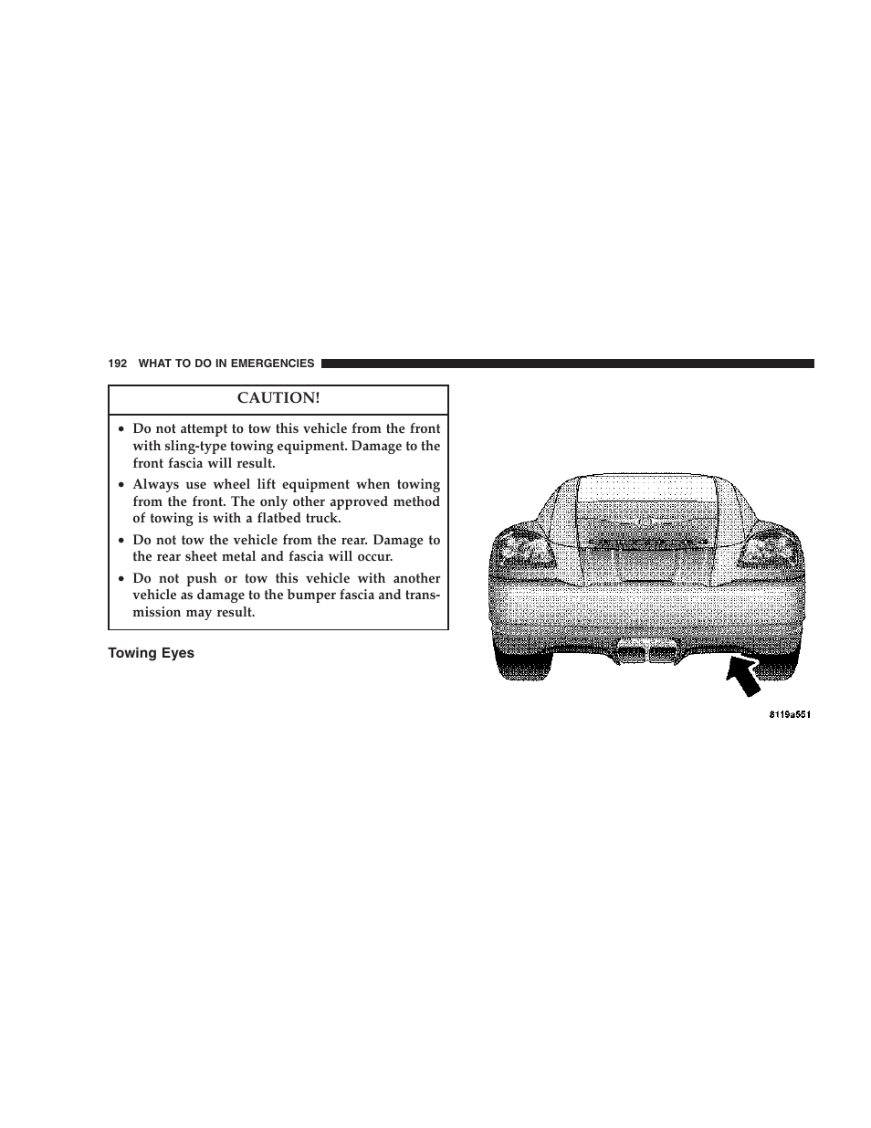 Towing eyes | Chrysler 2006 Crossfire User Manual | Page 192 / 296