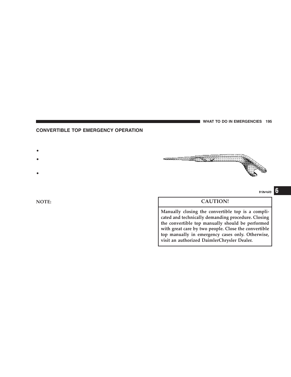 Convertible top emergency operation | Chrysler 2006 Crossfire User Manual | Page 195 / 296