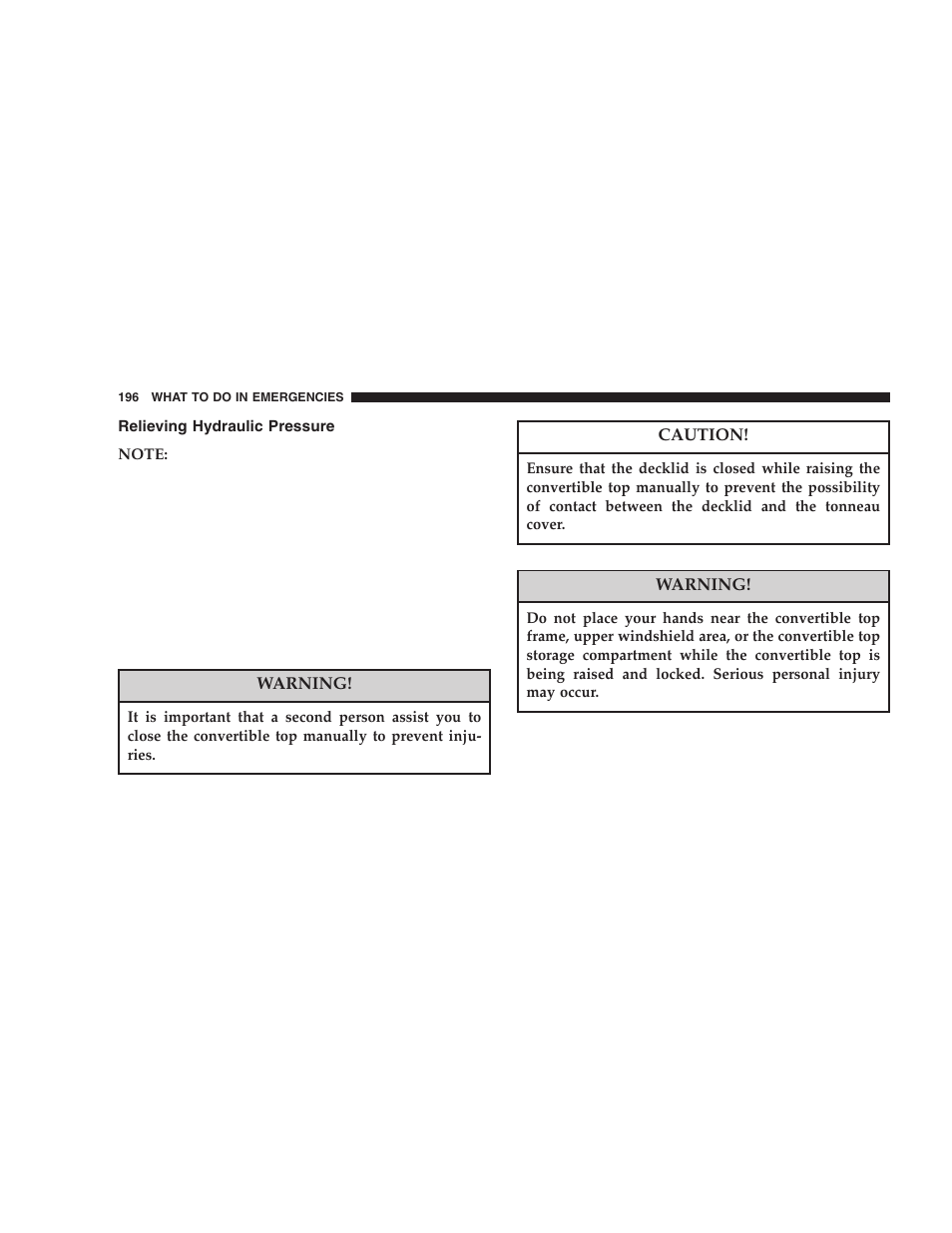 Relieving hydraulic pressure | Chrysler 2006 Crossfire User Manual | Page 196 / 296