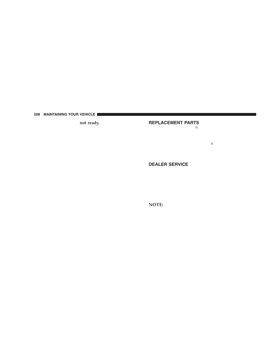 Replacement parts, Dealer service | Chrysler 2006 Crossfire User Manual | Page 208 / 296