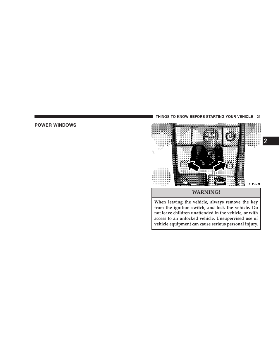 Power windows | Chrysler 2006 Crossfire User Manual | Page 21 / 296
