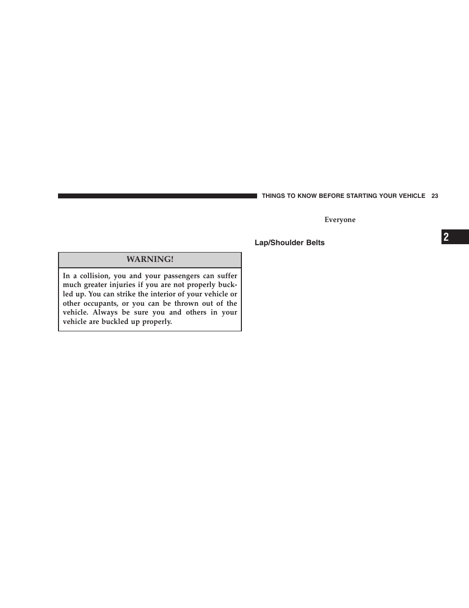 Lap/shoulder belts | Chrysler 2006 Crossfire User Manual | Page 23 / 296