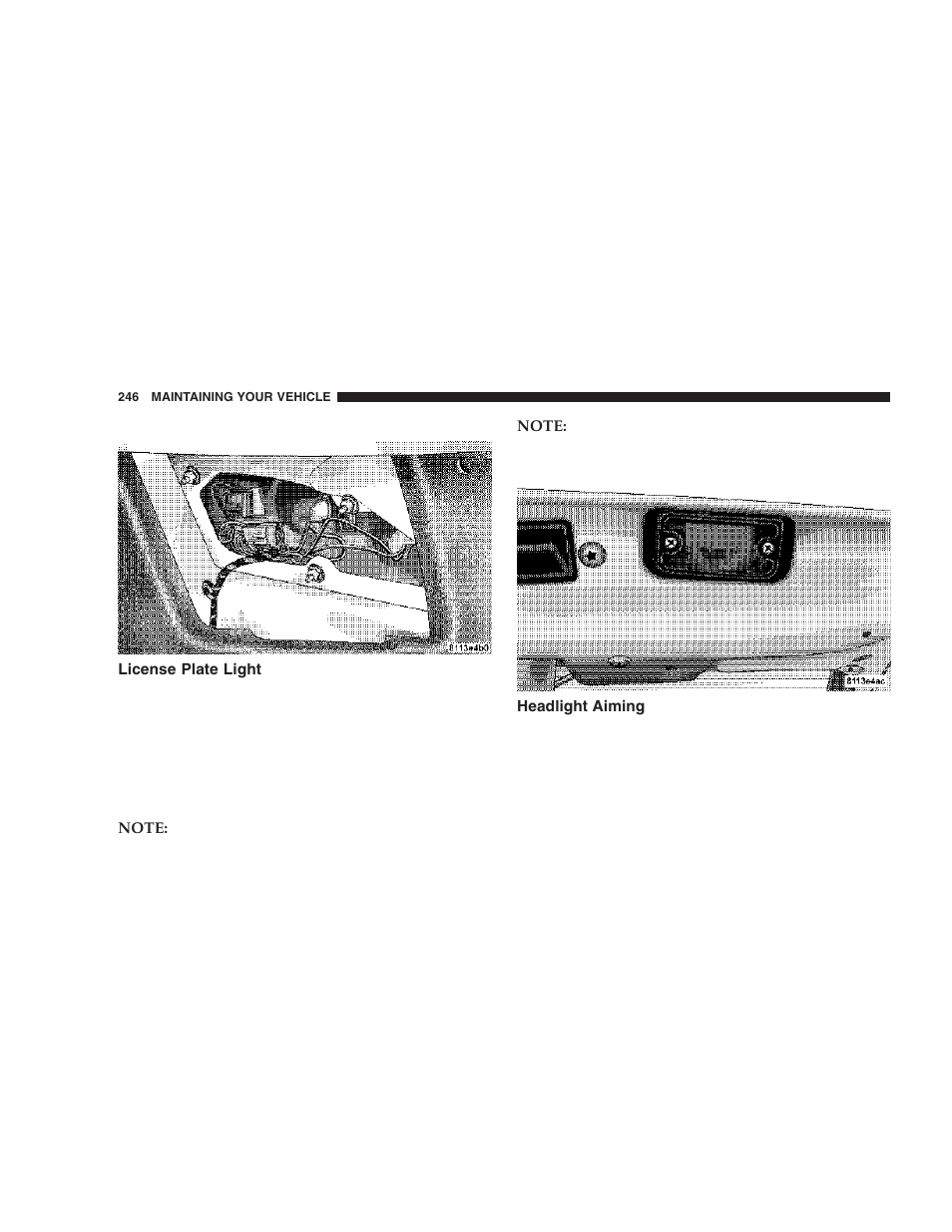 License plate light, Headlight aiming | Chrysler 2006 Crossfire User Manual | Page 246 / 296