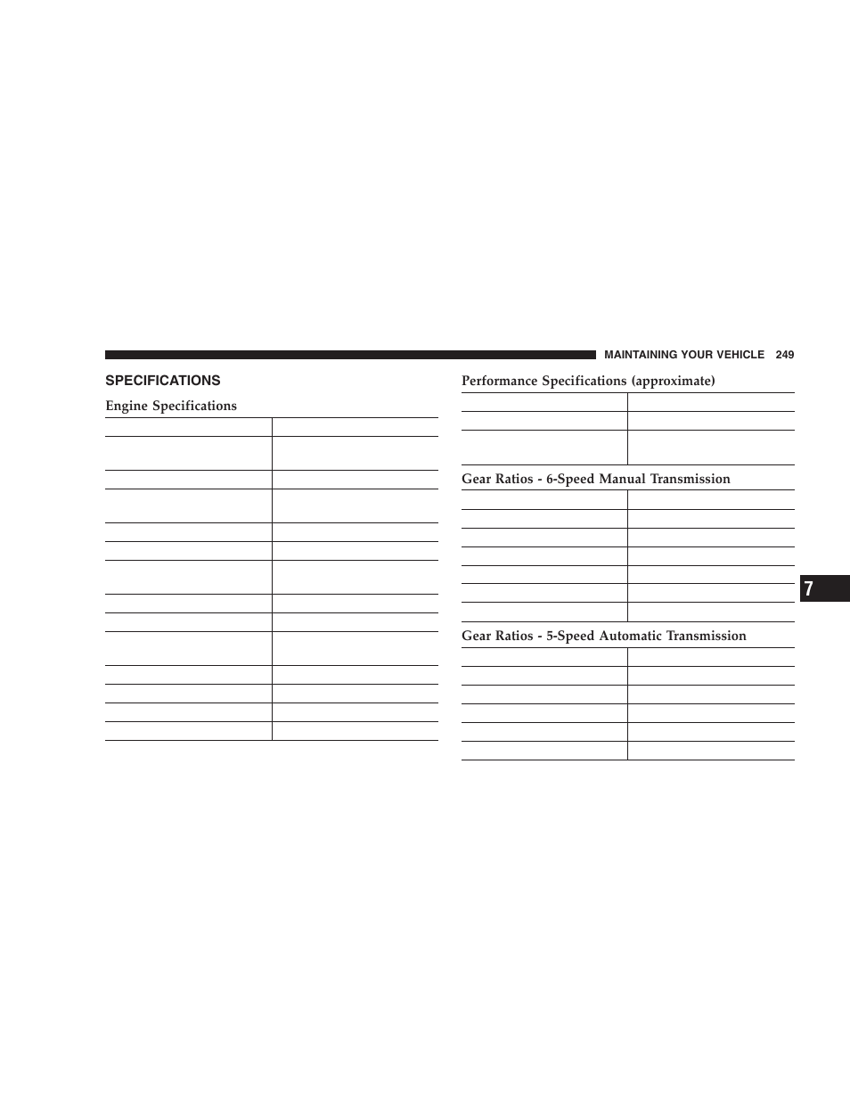 Specifications | Chrysler 2006 Crossfire User Manual | Page 249 / 296