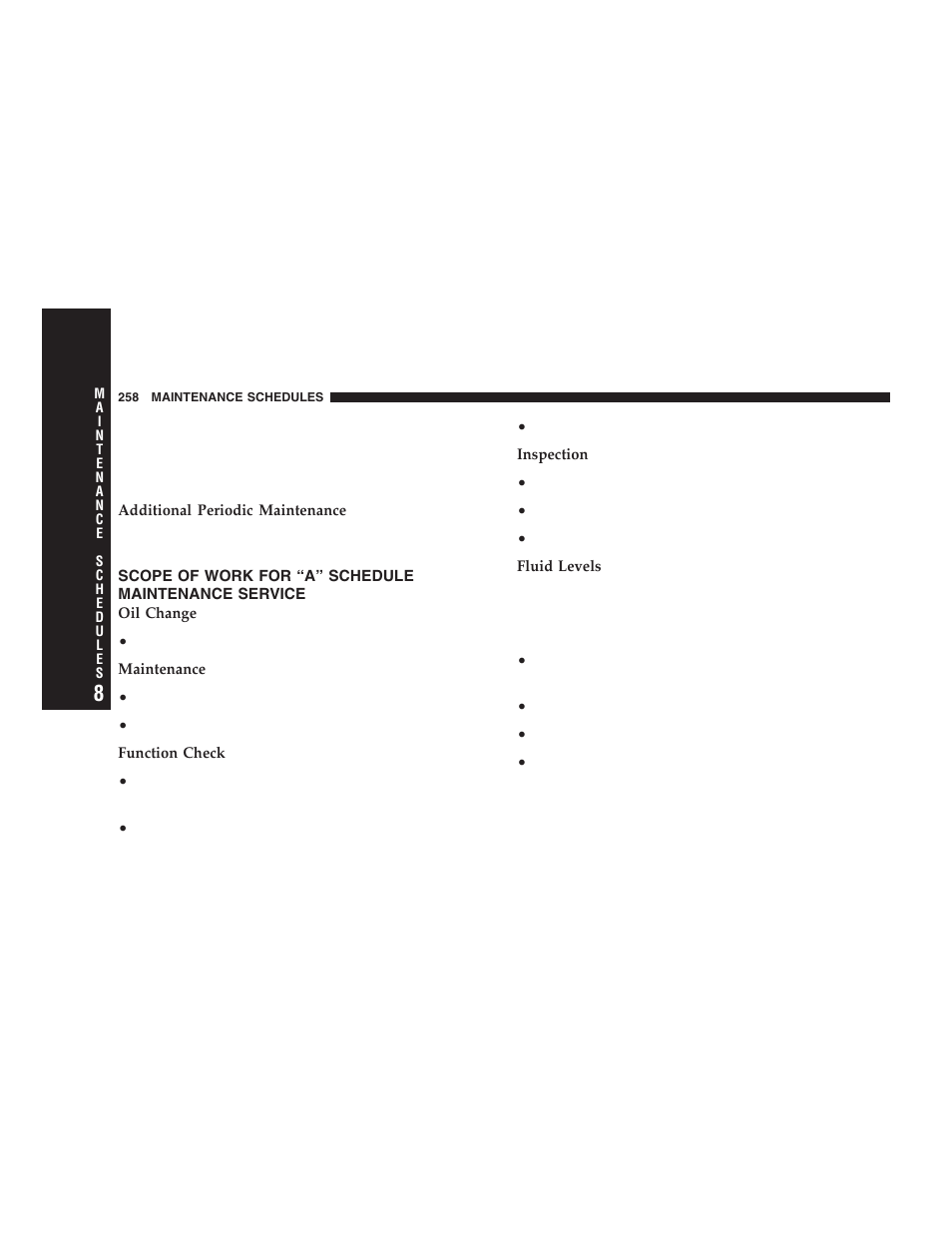 Scope of work for “a” schedule maintenance, Service | Chrysler 2006 Crossfire User Manual | Page 258 / 296