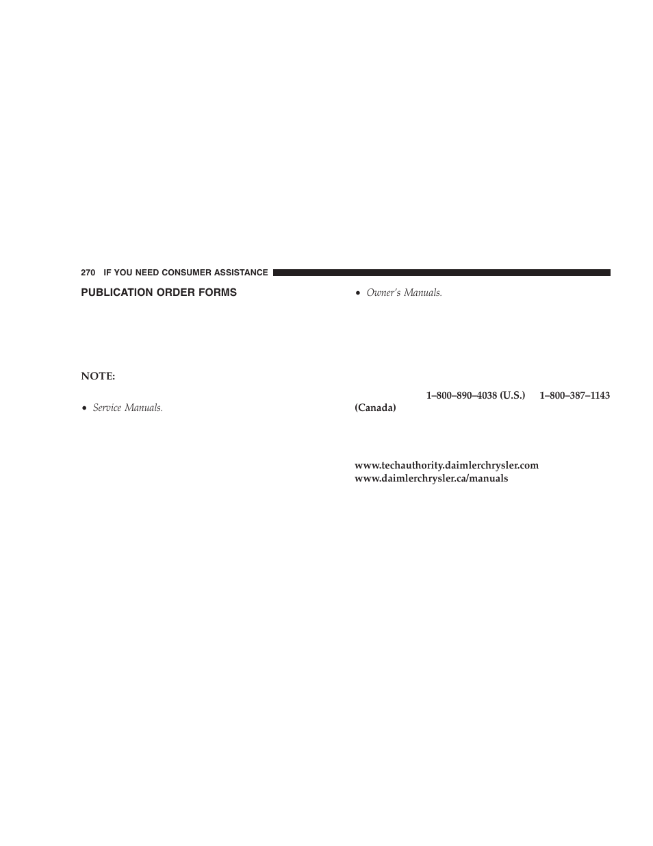 Publication order forms | Chrysler 2006 Crossfire User Manual | Page 270 / 296